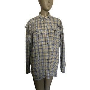 Columbia PFG Super Bahama Multicolor Plaid Vented Fishing Shirt Omni Shade L
